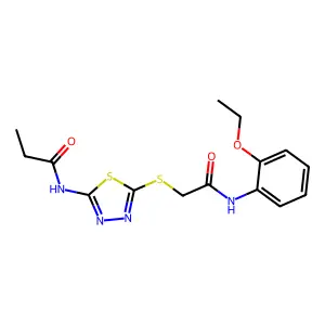 N-[5-[2-(2-ethoxyanilino)-2-oxoethyl]sulfanyl-1,3,4-thiadiazol-2-yl]propanamide structure
