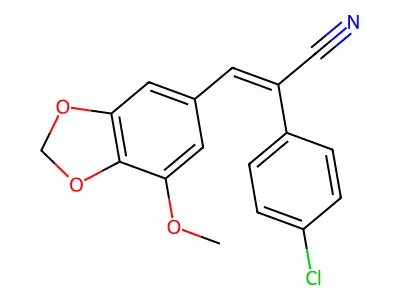 (E)-2-(4-chlorophenyl)-3-(7-methoxy-1,3-benzodioxol-5-yl)prop-2-enenitrile structure