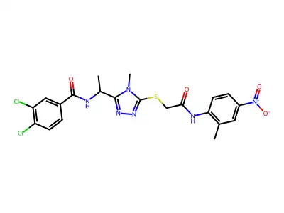 3,4-dichloro-N-[1-[4-methyl-5-[2-(2-methyl-4-nitroanilino)-2-oxoethyl]sulfanyl-1,2,4-triazol-3-yl]ethyl]benzamide structure