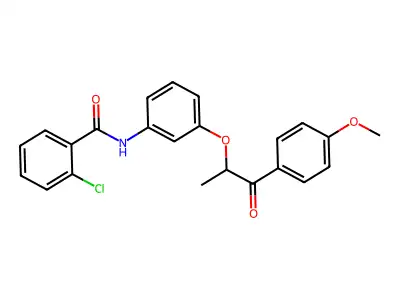 2-chloro-N-[3-[1-(4-methoxyphenyl)-1-oxopropan-2-yl]oxyphenyl]benzamide structure