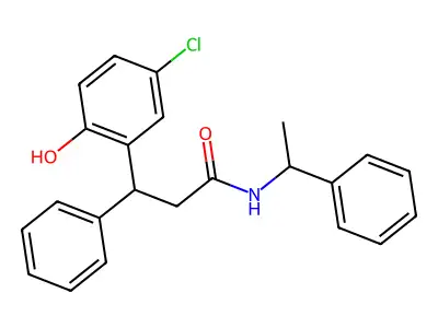 3-(5-chloro-2-hydroxyphenyl)-3-phenyl-N-(1-phenylethyl)propanamide structure
