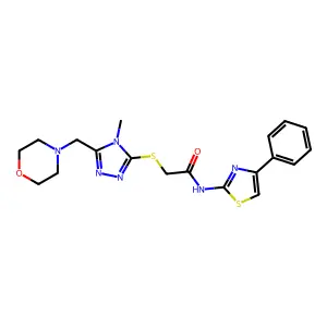 2-((4-methyl-5-(morpholinomethyl)-4H-1,2,4-triazol-3-yl)thio)-N-(4-phenylthiazol-2-yl)acetamide structure