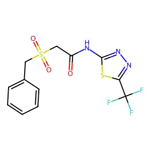 2-benzylsulfonyl-N-[5-(trifluoromethyl)-1,3,4-thiadiazol-2-yl]acetamide structure