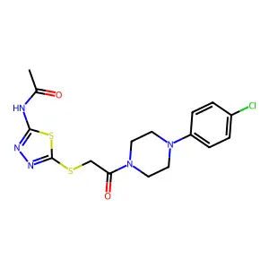 N-[5-({2-[4-(4-chlorophenyl)piperazin-1-yl]-2-oxoethyl}sulfanyl)-1,3,4-thiadiazol-2-yl]acetamide structure