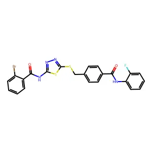 2-bromo-N-[5-({4-[(2-fluorophenyl)carbamoyl]benzyl}sulfanyl)-1,3,4-thiadiazol-2-yl]benzamide structure