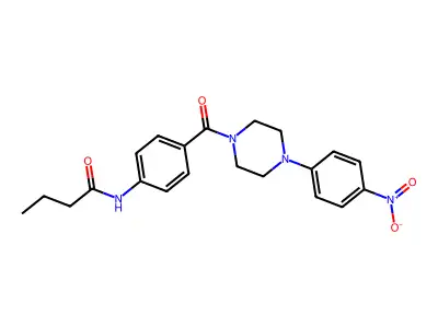 N-[4-[4-(4-nitrophenyl)piperazine-1-carbonyl]phenyl]butanamide structure