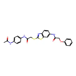 N-[2-[2-(4-acetamidoanilino)-2-oxoethyl]sulfanyl-1,3-benzothiazol-6-yl]-2-phenoxyacetamide structure