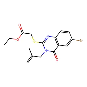 ethyl 2-((6-bromo-3-(2-methylallyl)-4-oxo-3,4-dihydroquinazolin-2-yl)thio)acetate structure