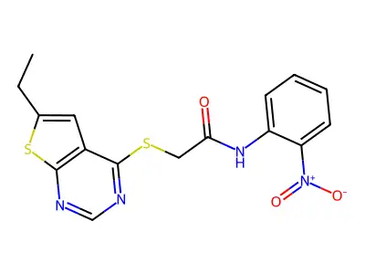2-(6-ethylthieno[2,3-d]pyrimidin-4-yl)sulfanyl-N-(2-nitrophenyl)acetamide structure