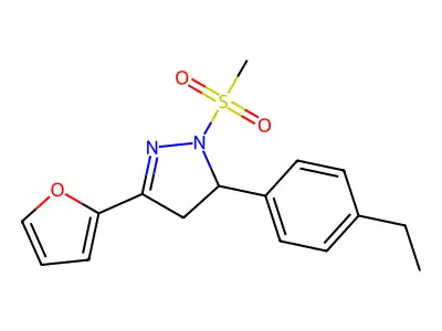 5-(4-ethylphenyl)-3-(furan-2-yl)-1-(methylsulfonyl)-4,5-dihydro-1H-pyrazole structure