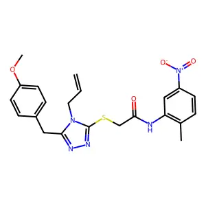2-[[5-[(4-methoxyphenyl)methyl]-4-prop-2-enyl-1,2,4-triazol-3-yl]sulfanyl]-N-(2-methyl-5-nitrophenyl)acetamide structure