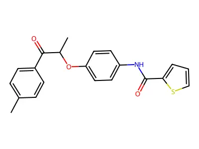 N-[4-[1-(4-methylphenyl)-1-oxopropan-2-yl]oxyphenyl]thiophene-2-carboxamide structure
