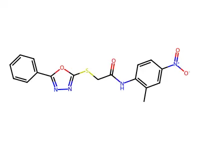 N-(2-methyl-4-nitrophenyl)-2-[(5-phenyl-1,3,4-oxadiazol-2-yl)sulfanyl]acetamide structure