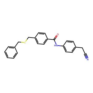 4-(benzylsulfanylmethyl)-N-[4-(cyanomethyl)phenyl]benzamide structure