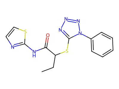 2-[(1-phenyl-1H-tetrazol-5-yl)sulfanyl]-N-(1,3-thiazol-2-yl)butanamide structure