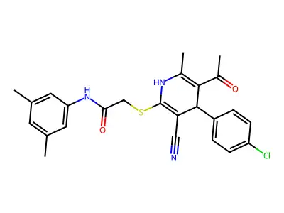 2-[[5-acetyl-4-(4-chlorophenyl)-3-cyano-6-methyl-1,4-dihydropyridin-2-yl]sulfanyl]-N-(3,5-dimethylphenyl)acetamide structure