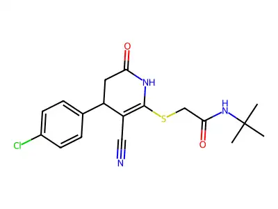 N-tert-butyl-2-[[4-(4-chlorophenyl)-5-cyano-2-oxo-3,4-dihydro-1H-pyridin-6-yl]sulfanyl]acetamide structure