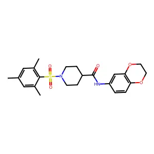 N-(2,3-dihydro-1,4-benzodioxin-6-yl)-1-(2,4,6-trimethylphenyl)sulfonylpiperidine-4-carboxamide structure