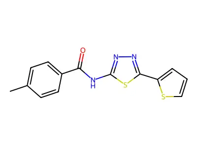 4-methyl-N-[5-(thiophen-2-yl)-1,3,4-thiadiazol-2-yl]benzamide structure