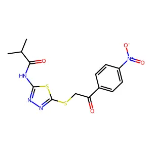 2-methyl-N-(5-{[2-(4-nitrophenyl)-2-oxoethyl]sulfanyl}-1,3,4-thiadiazol-2-yl)propanamide structure
