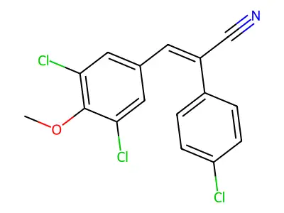 (E)-2-(4-chlorophenyl)-3-(3,5-dichloro-4-methoxyphenyl)prop-2-enenitrile structure