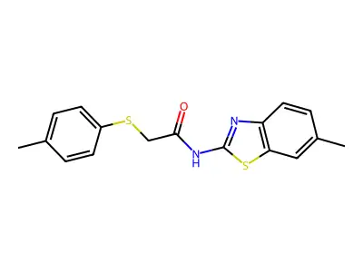N-(6-methyl-1,3-benzothiazol-2-yl)-2-(4-methylphenyl)sulfanylacetamide structure