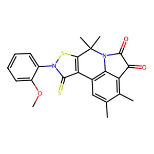 9-(2-methoxyphenyl)-2,3,7,7-tetramethyl-10-thioxo-9,10-dihydro-7H-isothiazolo[5,4-c]pyrrolo[3,2,1-ij]quinoline-4,5-dione structure