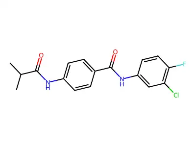N-(3-chloro-4-fluorophenyl)-4-(2-methylpropanoylamino)benzamide structure