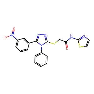 2-[[5-(3-nitrophenyl)-4-phenyl-1,2,4-triazol-3-yl]sulfanyl]-N-(1,3-thiazol-2-yl)acetamide structure