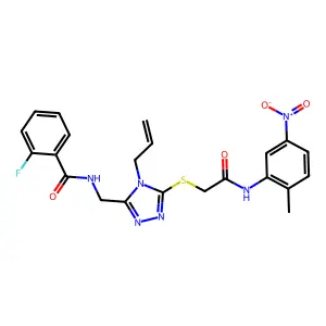 2-fluoro-N-[[5-[2-(2-methyl-5-nitroanilino)-2-oxoethyl]sulfanyl-4-prop-2-enyl-1,2,4-triazol-3-yl]methyl]benzamide structure