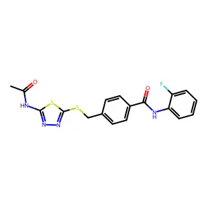 4-[(5-acetamido-1,3,4-thiadiazol-2-yl)sulfanylmethyl]-N-(2-fluorophenyl)benzamide structure