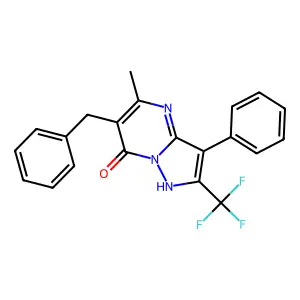 6-benzyl-5-methyl-3-phenyl-2-(trifluoromethyl)pyrazolo[1,5-a]pyrimidin-7(4H)-one structure