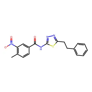 4-methyl-3-nitro-N-(5-phenethyl-1,3,4-thiadiazol-2-yl)benzamide structure