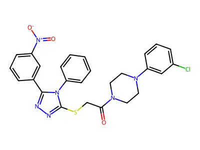 1-[4-(3-chlorophenyl)piperazin-1-yl]-2-[[5-(3-nitrophenyl)-4-phenyl-1,2,4-triazol-3-yl]sulfanyl]ethanone structure
