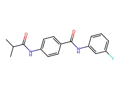 N-(3-fluorophenyl)-4-(2-methylpropanoylamino)benzamide structure