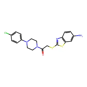 2-[(6-amino-1,3-benzothiazol-2-yl)sulfanyl]-1-[4-(4-chlorophenyl)piperazin-1-yl]ethanone structure