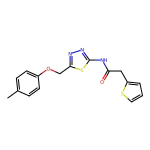 N-[5-[(4-methylphenoxy)methyl]-1,3,4-thiadiazol-2-yl]-2-thiophen-2-ylacetamide structure