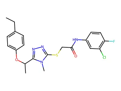 N-(3-chloro-4-fluorophenyl)-2-({5-[1-(4-ethylphenoxy)ethyl]-4-methyl-4H-1,2,4-triazol-3-yl}sulfanyl)acetamide structure