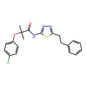 2-(4-chlorophenoxy)-2-methyl-N-[5-(2-phenylethyl)-1,3,4-thiadiazol-2-yl]propanamide structure