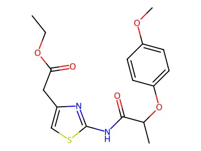 Ethyl (2-{[2-(4-methoxyphenoxy)propanoyl]amino}-1,3-thiazol-4-yl)acetate structure