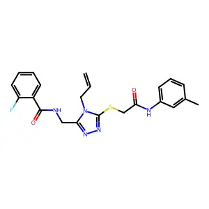 2-fluoro-N-[[5-[2-(3-methylanilino)-2-oxoethyl]sulfanyl-4-prop-2-enyl-1,2,4-triazol-3-yl]methyl]benzamide structure