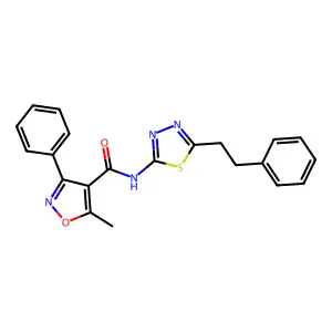5-methyl-3-phenyl-N-[5-(2-phenylethyl)-1,3,4-thiadiazol-2-yl]-1,2-oxazole-4-carboxamide structure