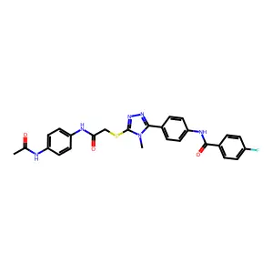 N-(4-{5-[(2-{[4-(acetylamino)phenyl]amino}-2-oxoethyl)sulfanyl]-4-methyl-4H-1,2,4-triazol-3-yl}phenyl)-4-fluorobenzamide structure