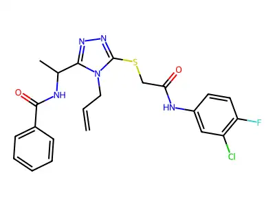 N-{1-[5-({2-[(3-chloro-4-fluorophenyl)amino]-2-oxoethyl}sulfanyl)-4-(prop-2-en-1-yl)-4H-1,2,4-triazol-3-yl]ethyl}benzamide structure