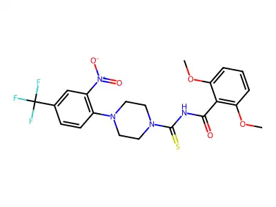 2,6-dimethoxy-N-[4-[2-nitro-4-(trifluoromethyl)phenyl]piperazine-1-carbothioyl]benzamide structure