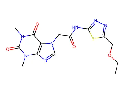 2-(1,3-dimethyl-2,6-dioxopurin-7-yl)-N-[5-(ethoxymethyl)-1,3,4-thiadiazol-2-yl]acetamide structure