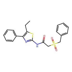 2-benzylsulfonyl-N-(5-ethyl-4-phenyl-1,3-thiazol-2-yl)acetamide structure