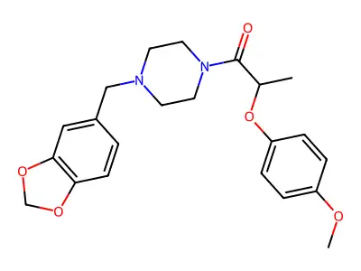 1-[4-(1,3-benzodioxol-5-ylmethyl)piperazin-1-yl]-2-(4-methoxyphenoxy)propan-1-one structure