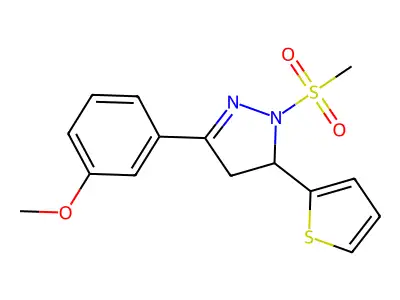 3-(3-methoxyphenyl)-1-(methylsulfonyl)-5-(thiophen-2-yl)-4,5-dihydro-1H-pyrazole structure