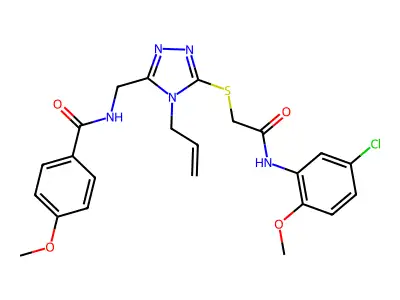 N-[[5-[2-(5-chloro-2-methoxyanilino)-2-oxoethyl]sulfanyl-4-prop-2-enyl-1,2,4-triazol-3-yl]methyl]-4-methoxybenzamide structure